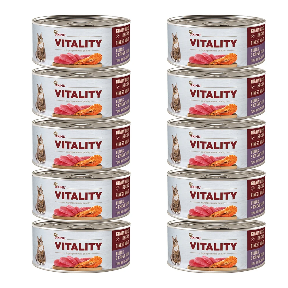 Akinu VITALITY Tuniak a krevety v konzerve pre mačky 10 x 70 g