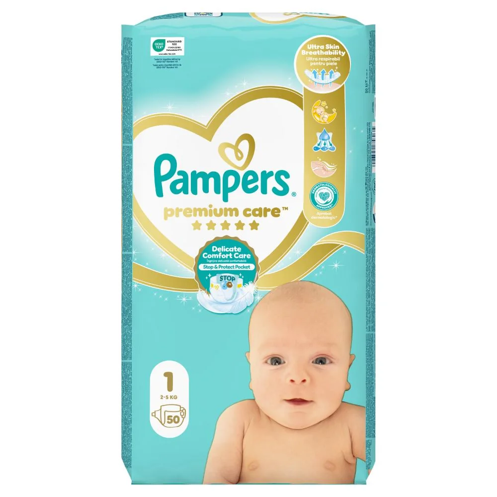 Pampers Premium Care detské plienky, veľkosť 1, 2kg-5kg 50 ks