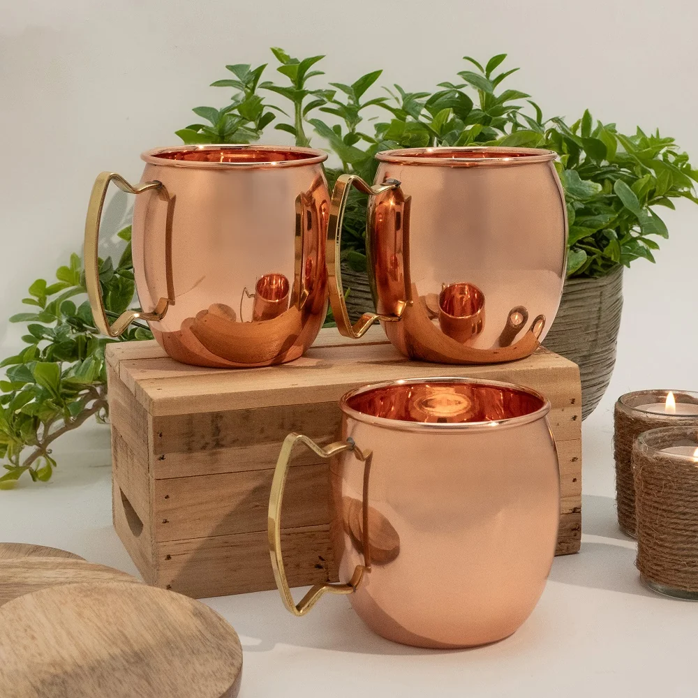 Sada 3 hladkých hrnčekov z čistej medi – 3 x 470 ml