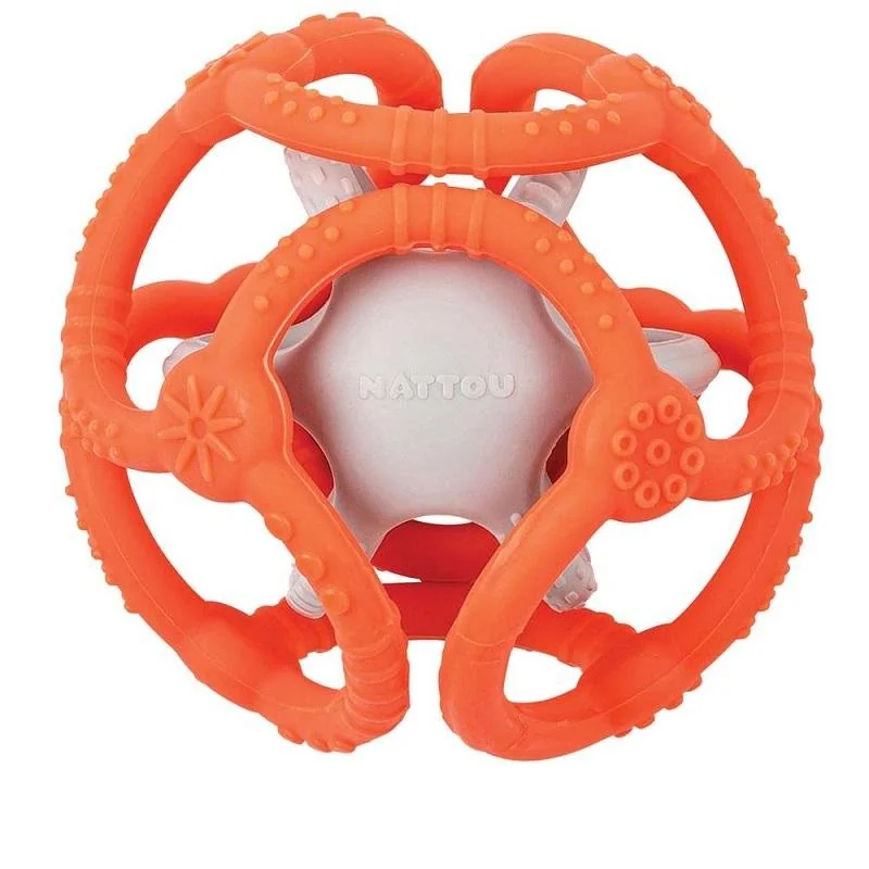Hryzačka silikónová lopta 2v1 bez BPA 10 cm oranžovo-šedá
