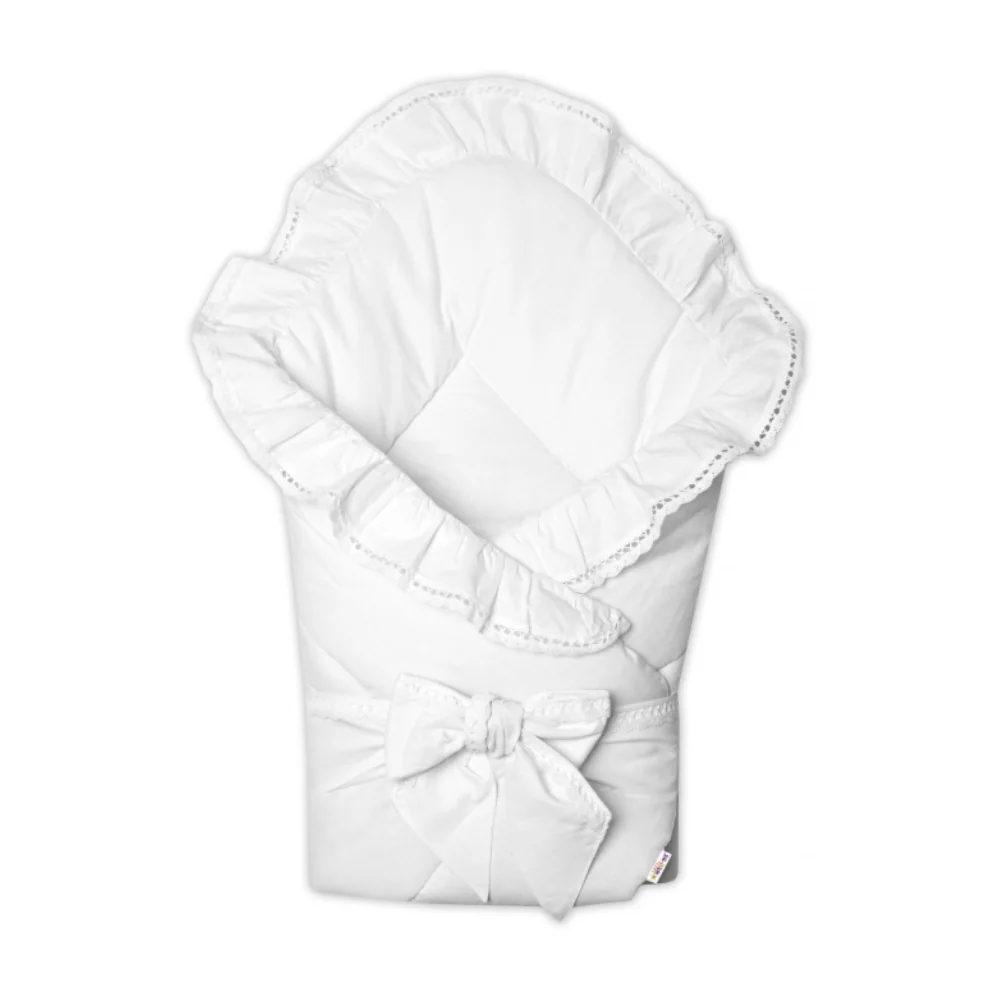Rýchlozavinovačka s volánikom na krst 80x80cm Luxury, čipkou a stuhou - biela