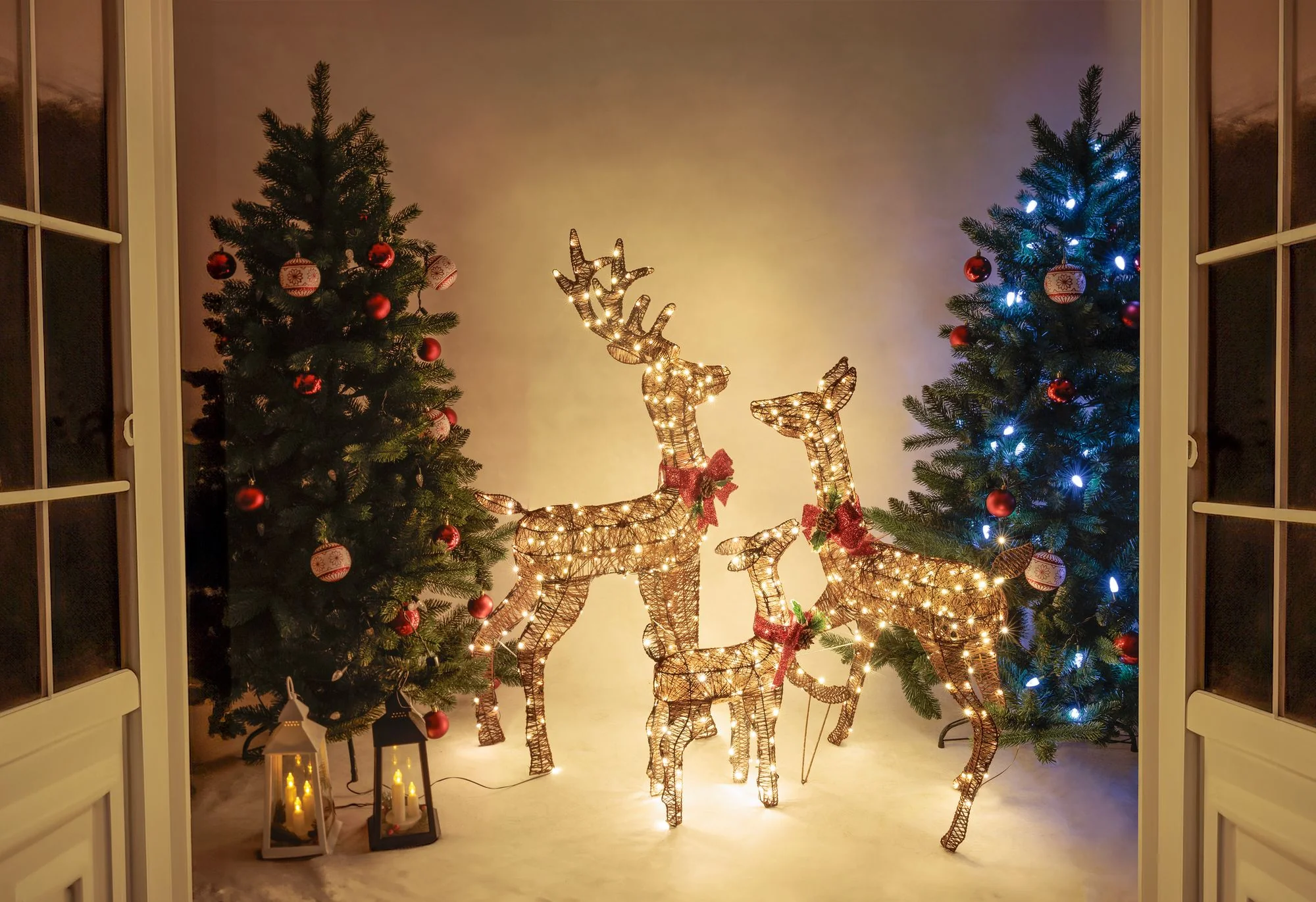 MagicHome vianočný LED jeleň/jelienča, 1 ks Kov/motúz, 80 LED teplá biela, 0.6 m
