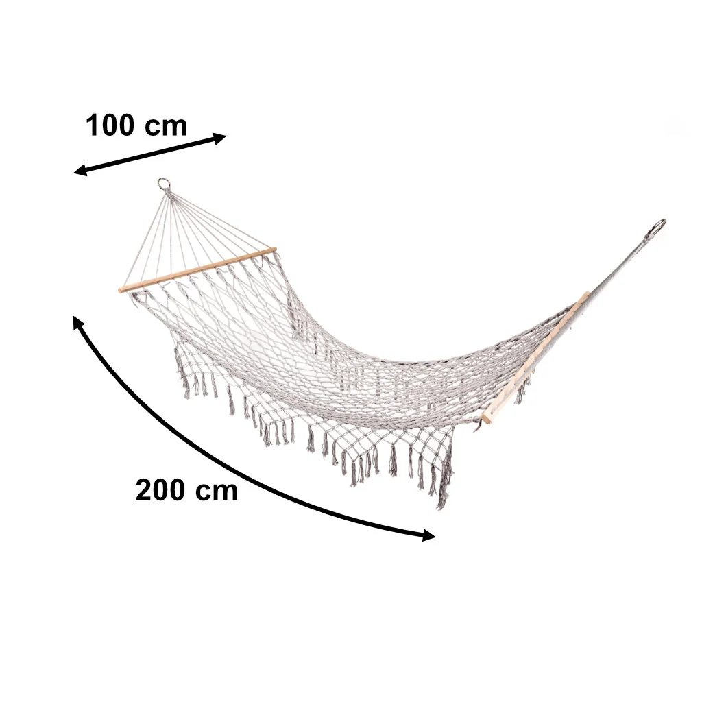 Záhradná hojdacia sieť boho mesh tassel 200 cm sivá