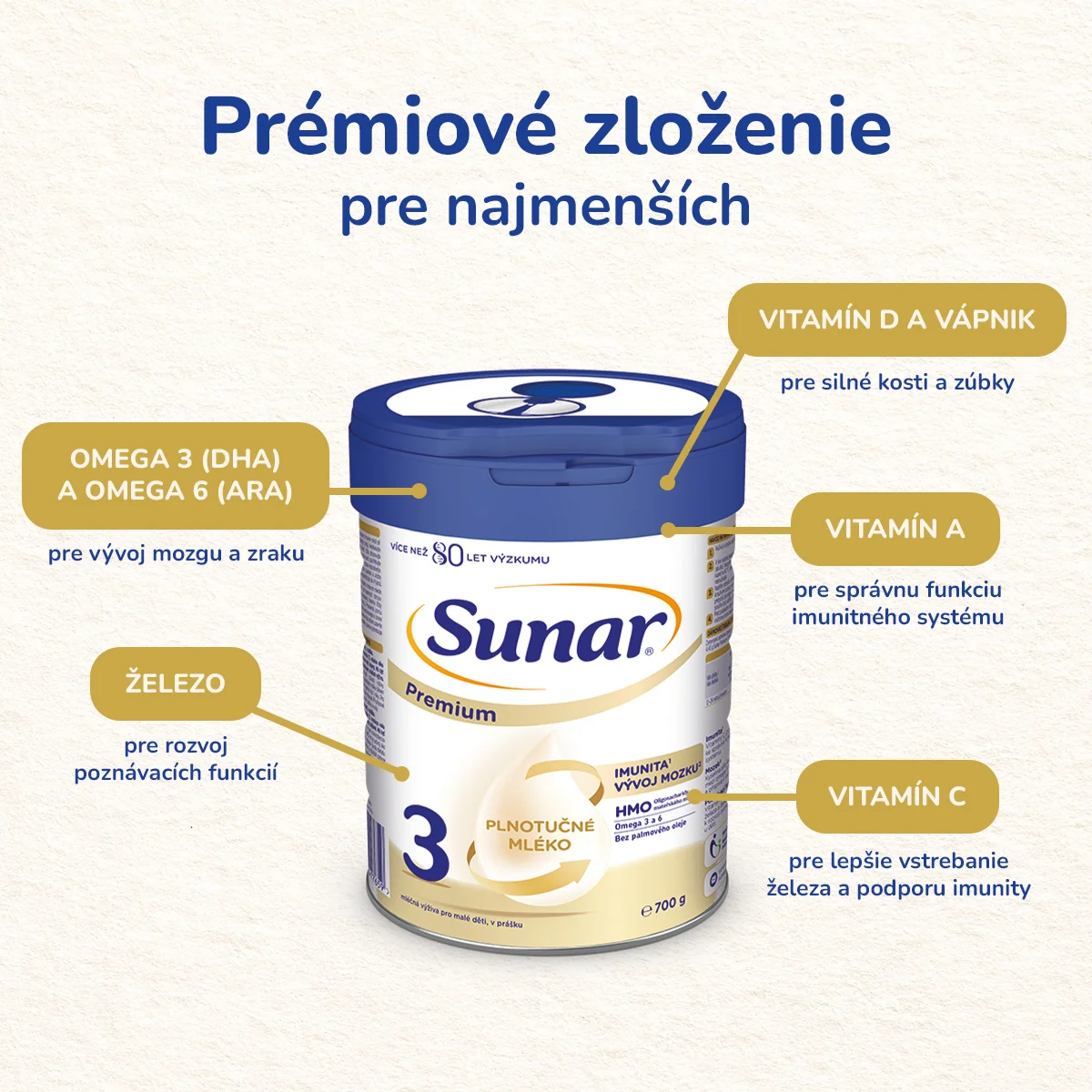 Sunar Premium 3 batoľacie mlieko 1×700 g, dojčenské mlieko, od 12. mesiaca