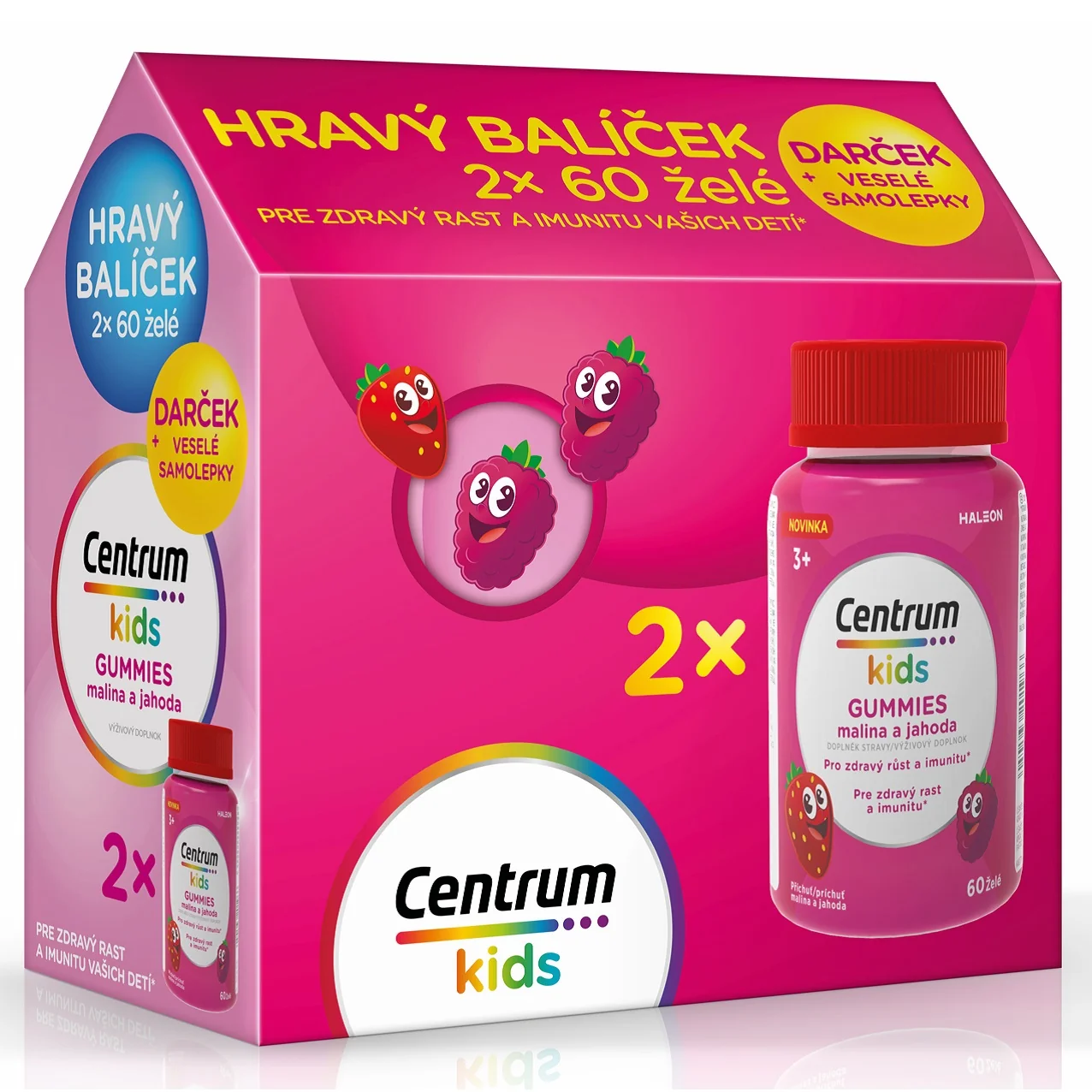 Centrum Kids Gummies malina a jahoda , darčekové balenie 1×60+60 tbl, výživový doplnok