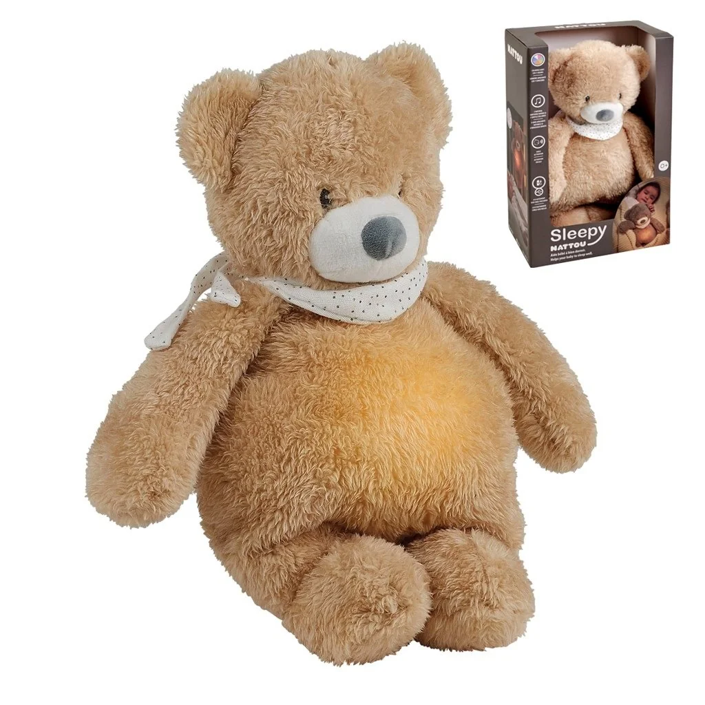 Uspávačik plyšový hudobný so svetielkom a senzorom plaču 4v1 Sleepy Bear Pale Brown 0m+