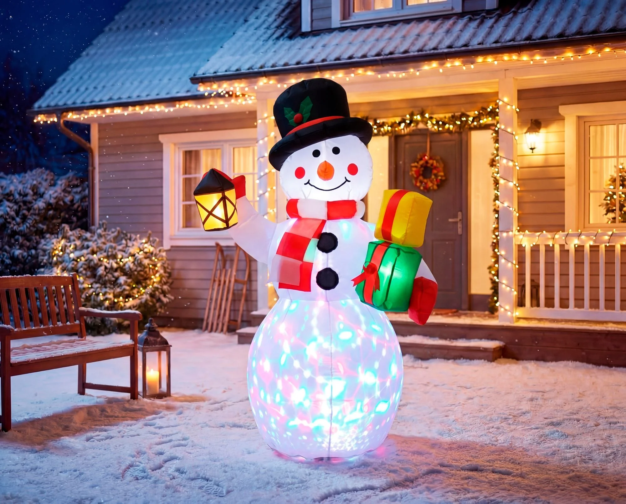 MagicHome nafukovací vianočný LED snehuliak, 1 ks 4 LED teplá biela, IP44, 50x85x122 cm