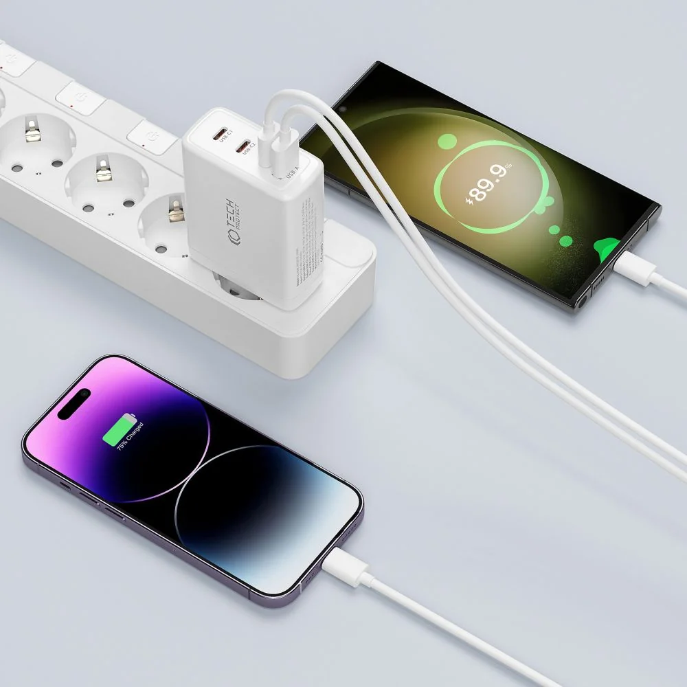 Tech-Protect GaN sieťová nabíjačka USB / 3x USB-C 100W PD QC, čierna
