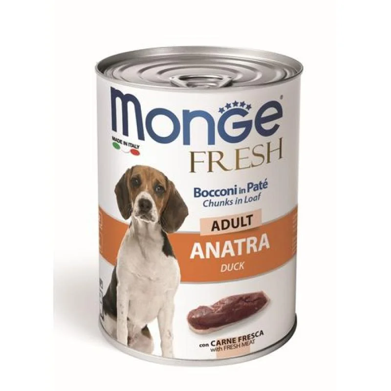 MONGE Fresh Adult 400g konzerva s kačicou pre dospelé psy
