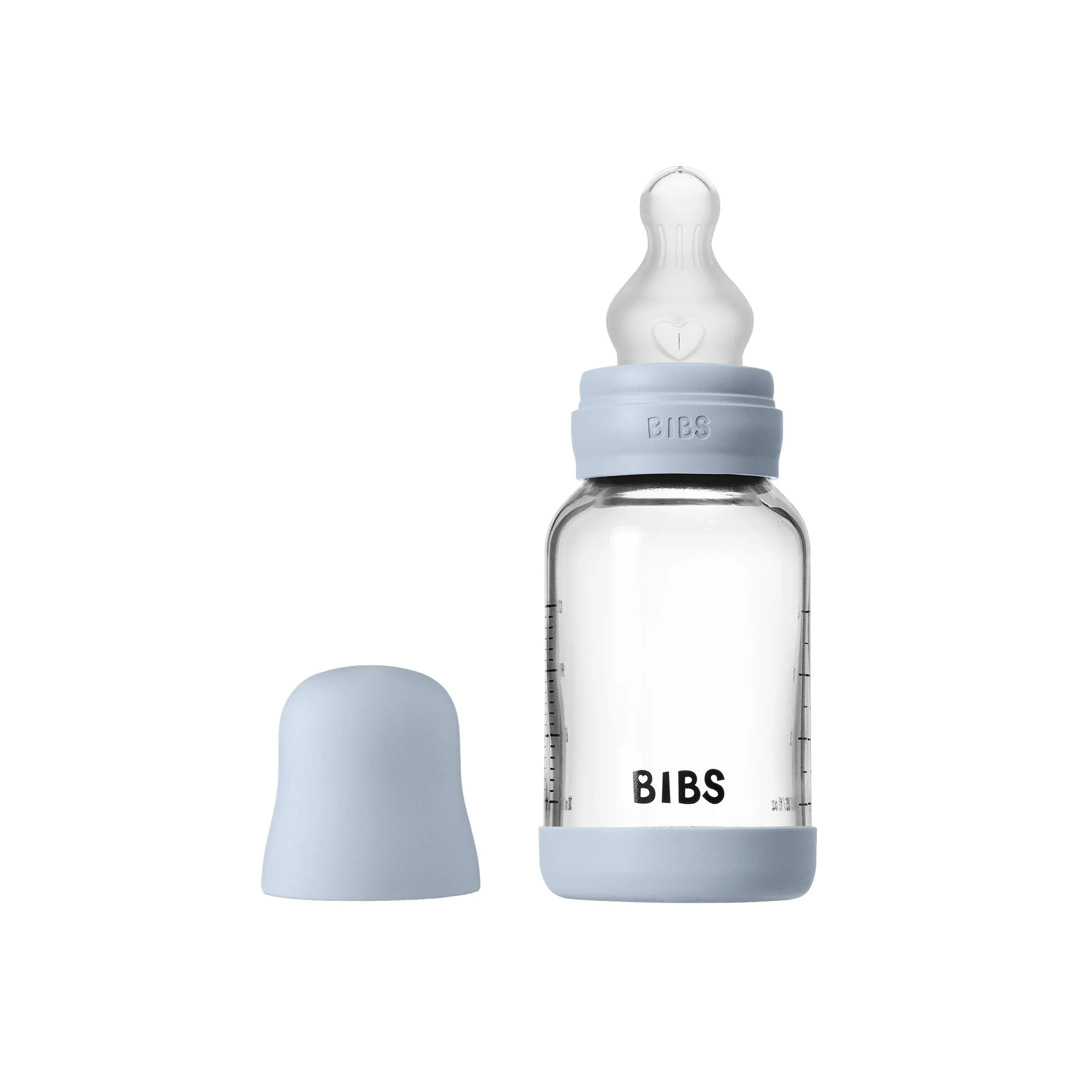 BIBS antikoliková sklenená fľaša so silikónovým cumlíkom 120ml - Baby Blue