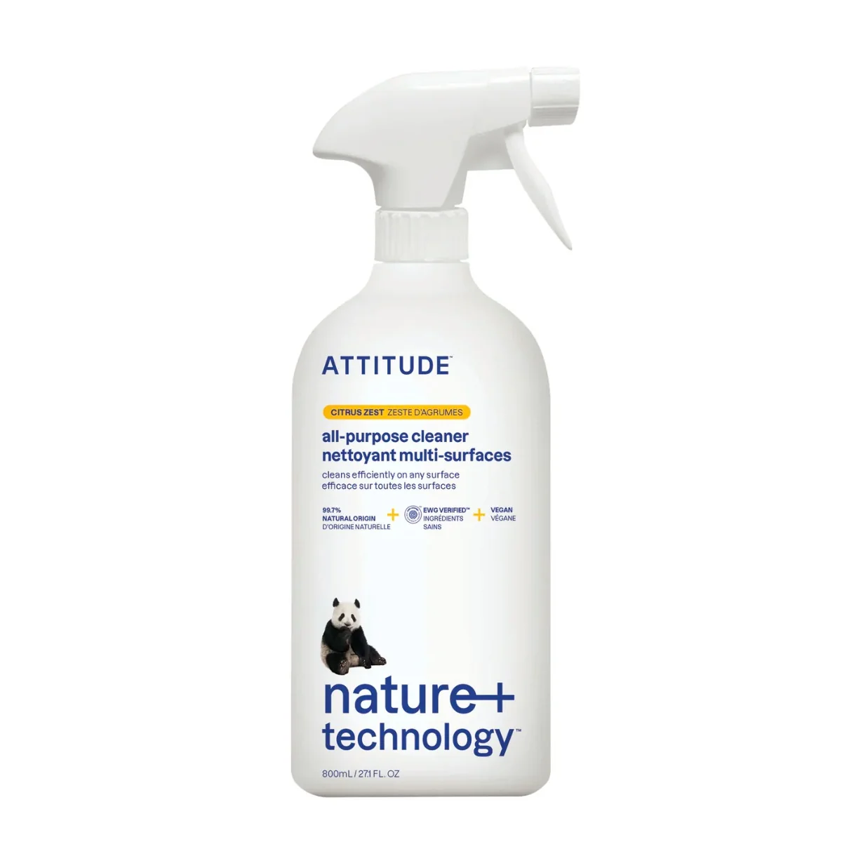 ATTITUDE Univerzálny čistič s vôňou citrónovej kôry s rozprašovačom 1×800 ml, univerzálny čistič
