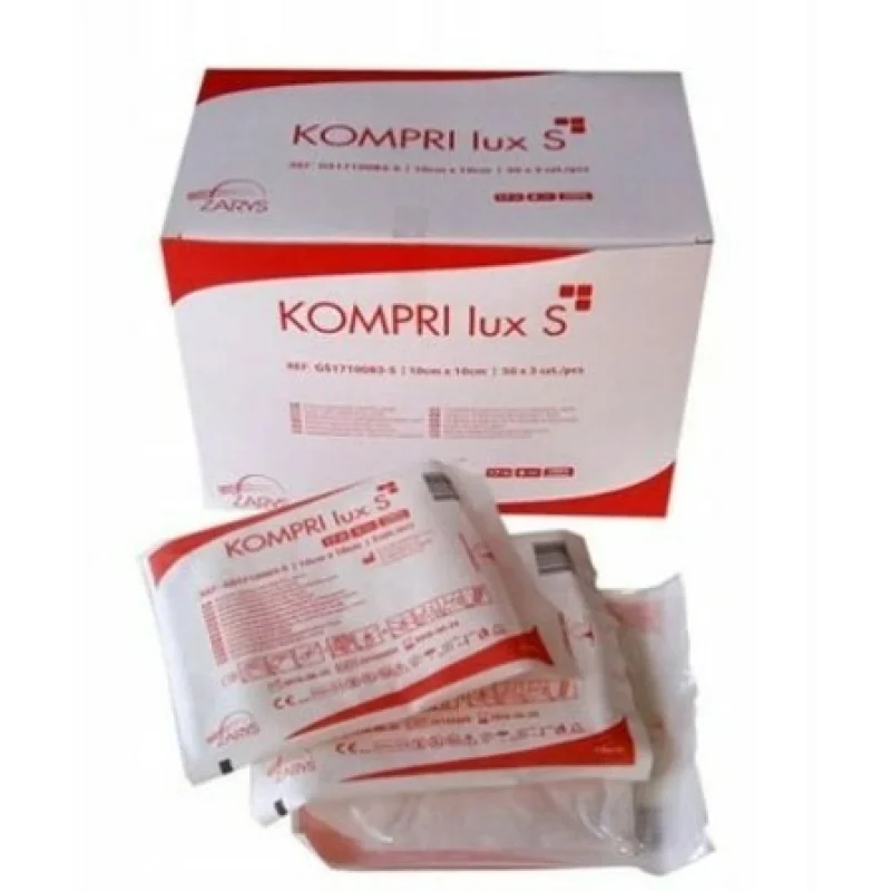 ZARYS KOMPRI LUX S-17N 8W Sterilný gázový kompres bez röntgenovej nite 7,5 cm x 7,5 cm, 3 ks