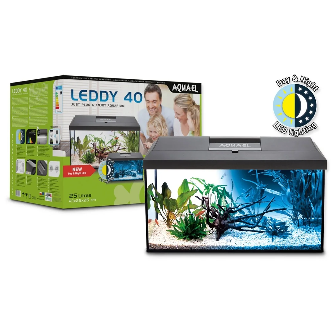 Akvarijný set Aquael LEDDY LED Day & Night čierny 41x25x25cm 25l