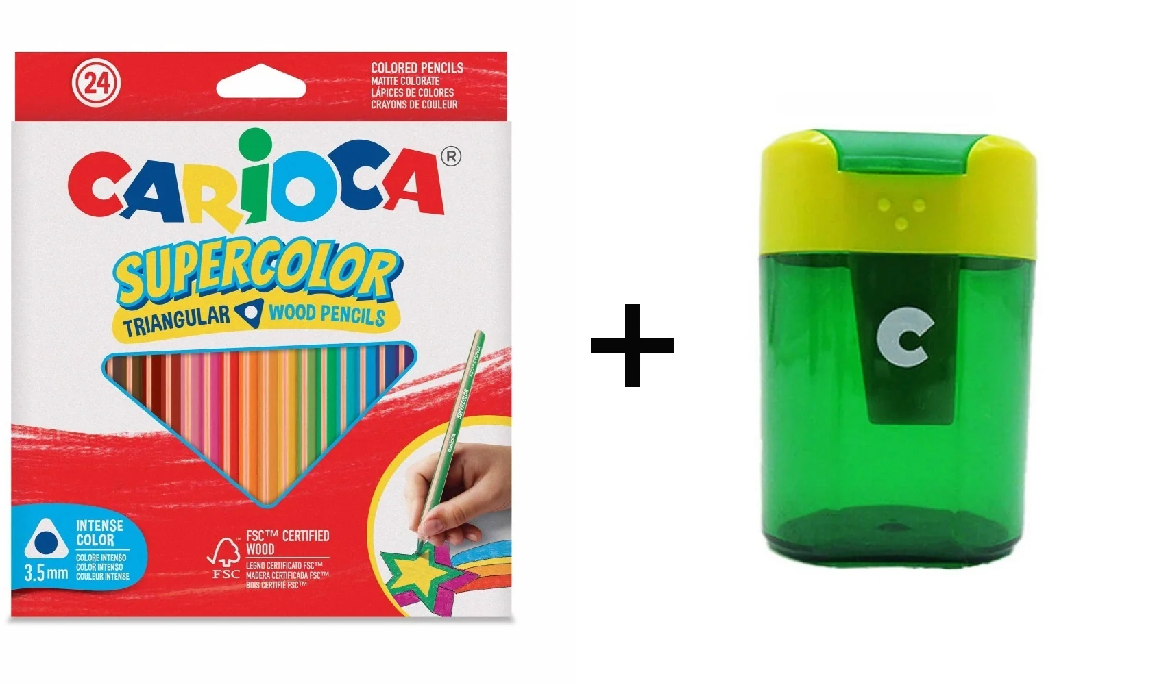 Farbičky SUPERCOLOR trojhranné, nelámavé Carioca 24ks + dvojité strúhatko-CARIOCA