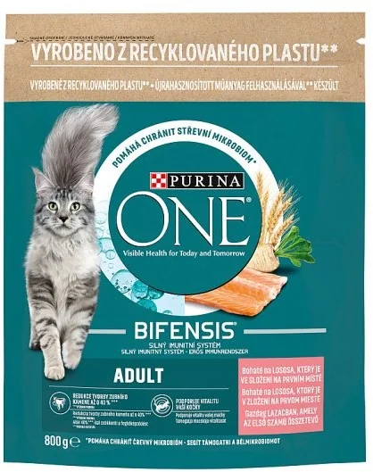 Purina ONE 800g Adult s lososom a celozrnnými obilninami 1×800 g, kompletné krmivo pre dospelé mačky