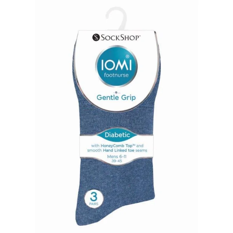 IOMI Gentle Grip pánske diabetik ponožky 3 páry MODRÉ lem bez gumičiek