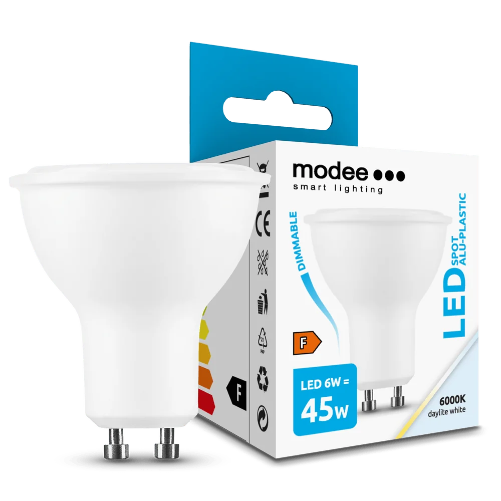 Modee Lighting LED Spot Alu-Plastic GU10 6W 550lm studená biela, stmievateľná (ML-GU10P6000K6W)