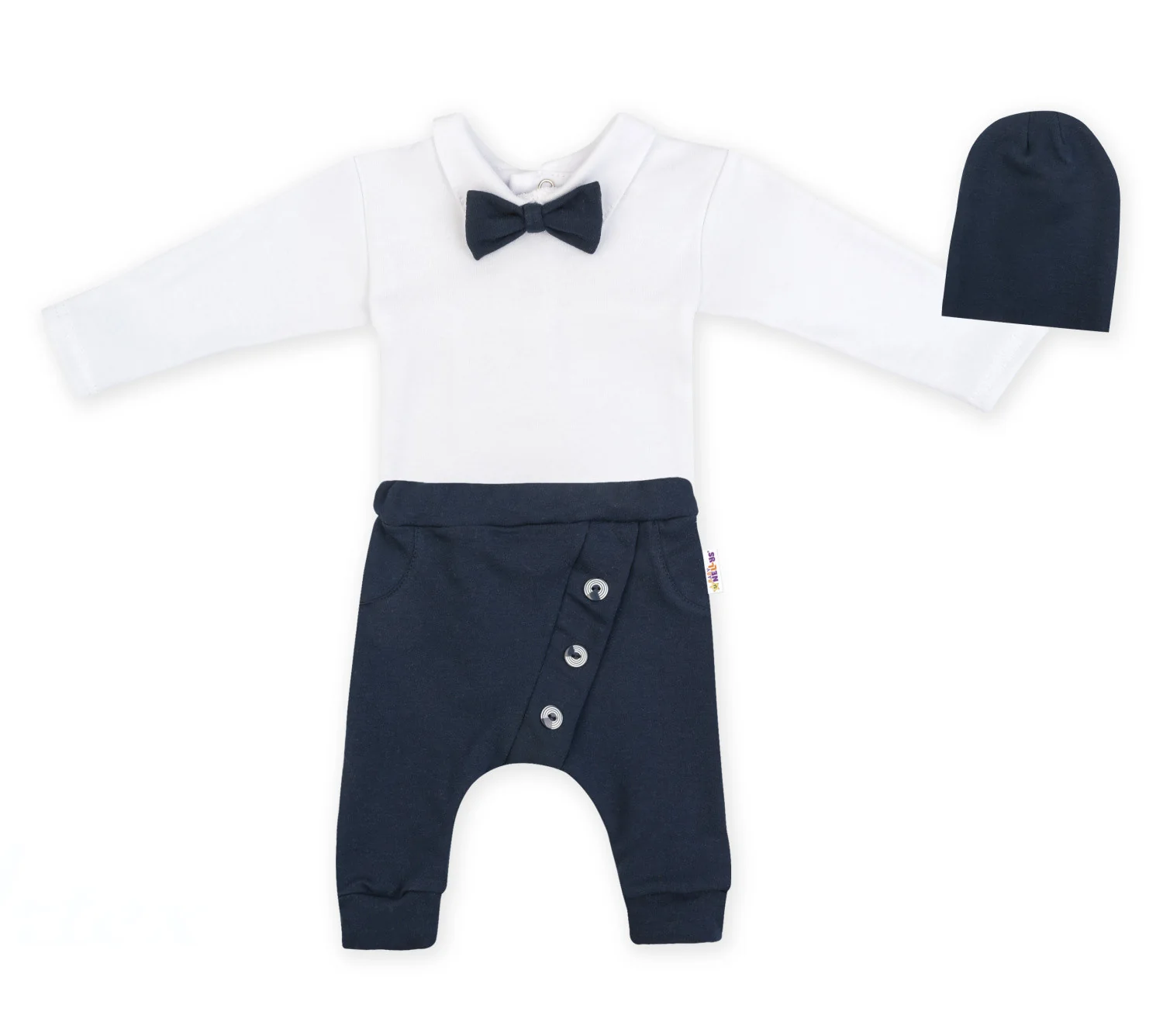 Baby Nellys 3-dielna sada Hubert, body s motýlikom, tepláčiky a čiapočka - granát, veľ. 98