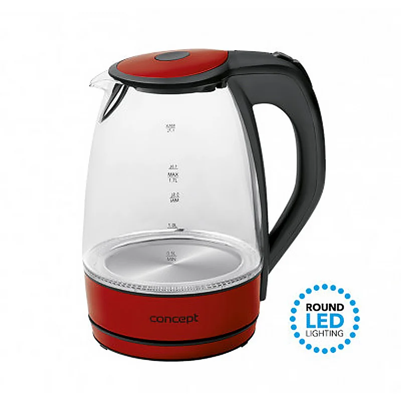 Kanvica rýchlovarná CONCEPT RK4030RE GLASS a NEREZ RED 1,7L