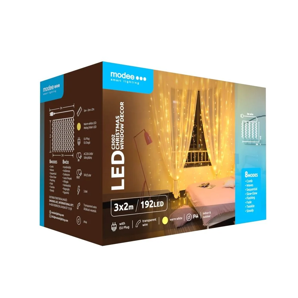 Modee Lighting LED záves 192 LED 3x2m teplá biela