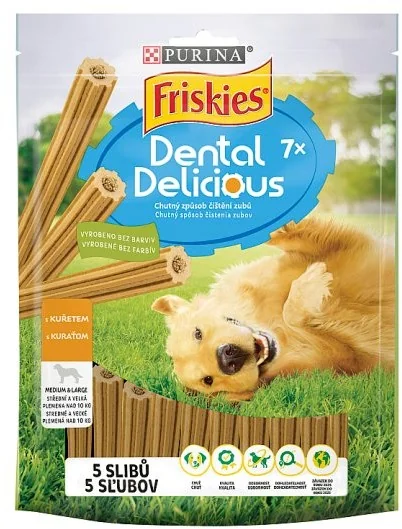 FRISKIES DENTAL DELICIOUS 1x200g s kuraťom 1×200 g, doplnkové krmivo pre dospelých psov stredných a veľkých plemien