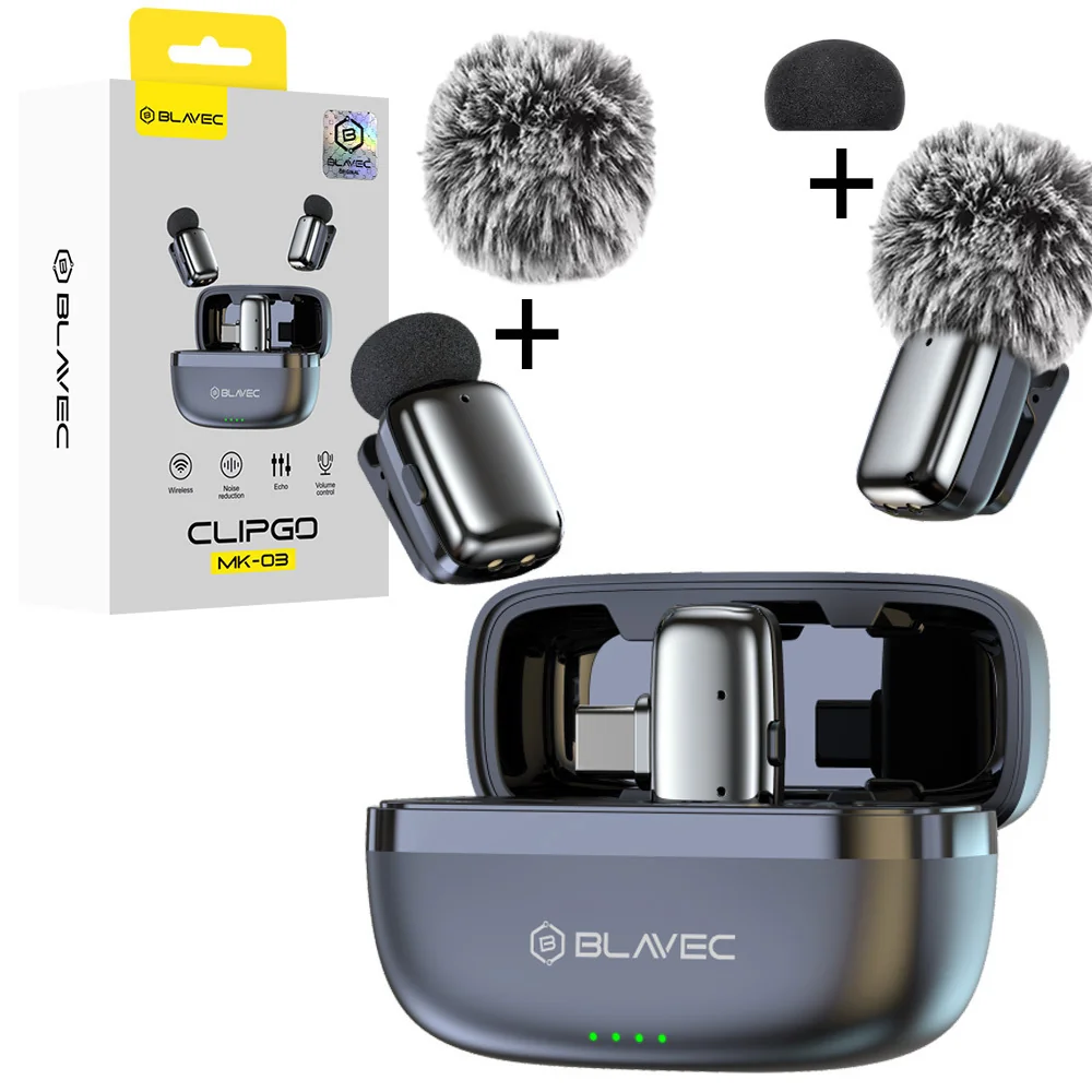 Blavec MK03 bezdrôtový lavalier mikrofón USB-C 2ks, strieborný