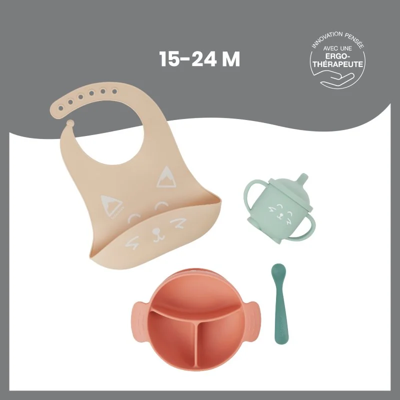Babymoov silikónová jedálenská sada LEARN´ISY KIT Fox