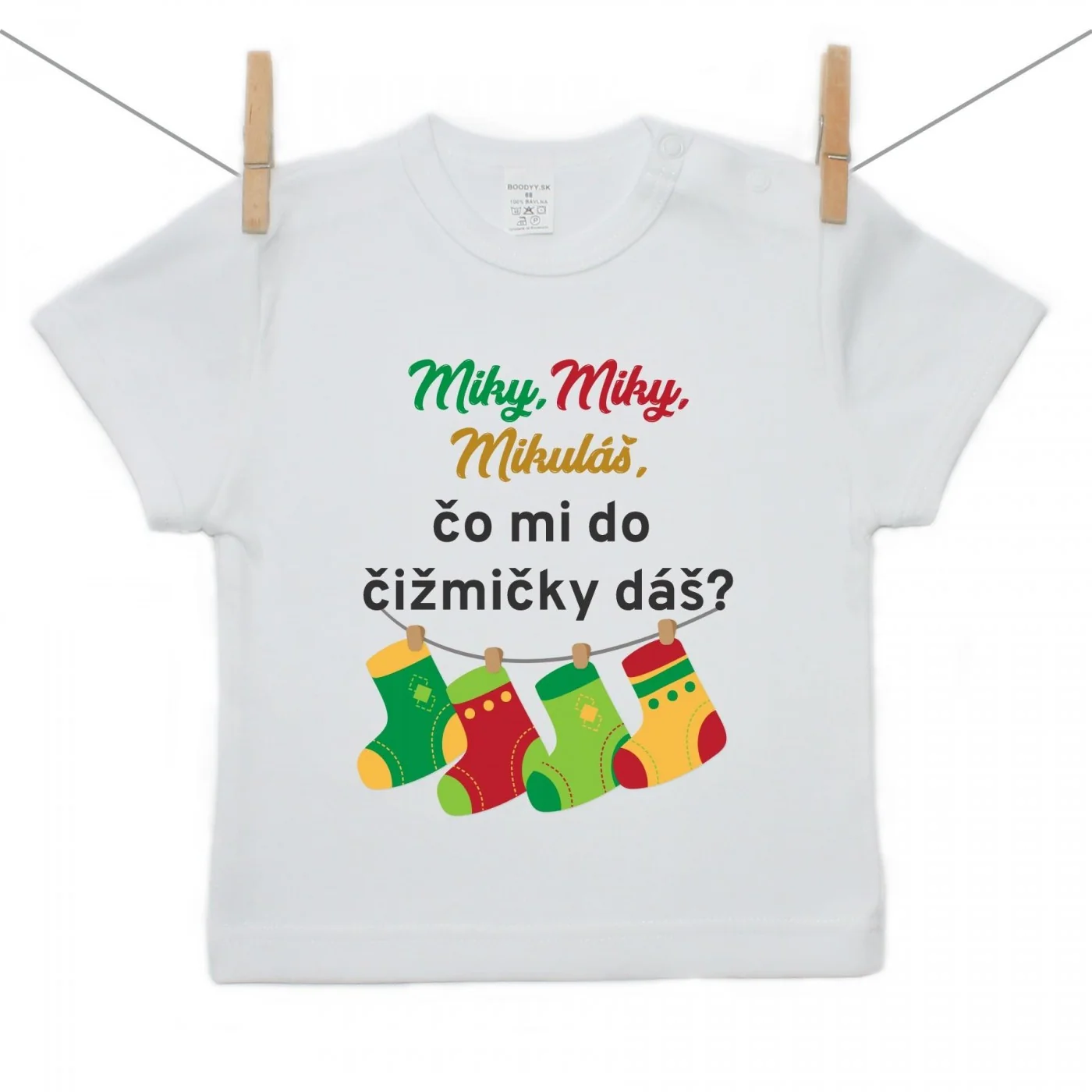 Boodyy Tričko s krátkym rukávom Miky,Miky, Mikuláš, čo mi do  čižmičky dáš? Veľkosť: 116