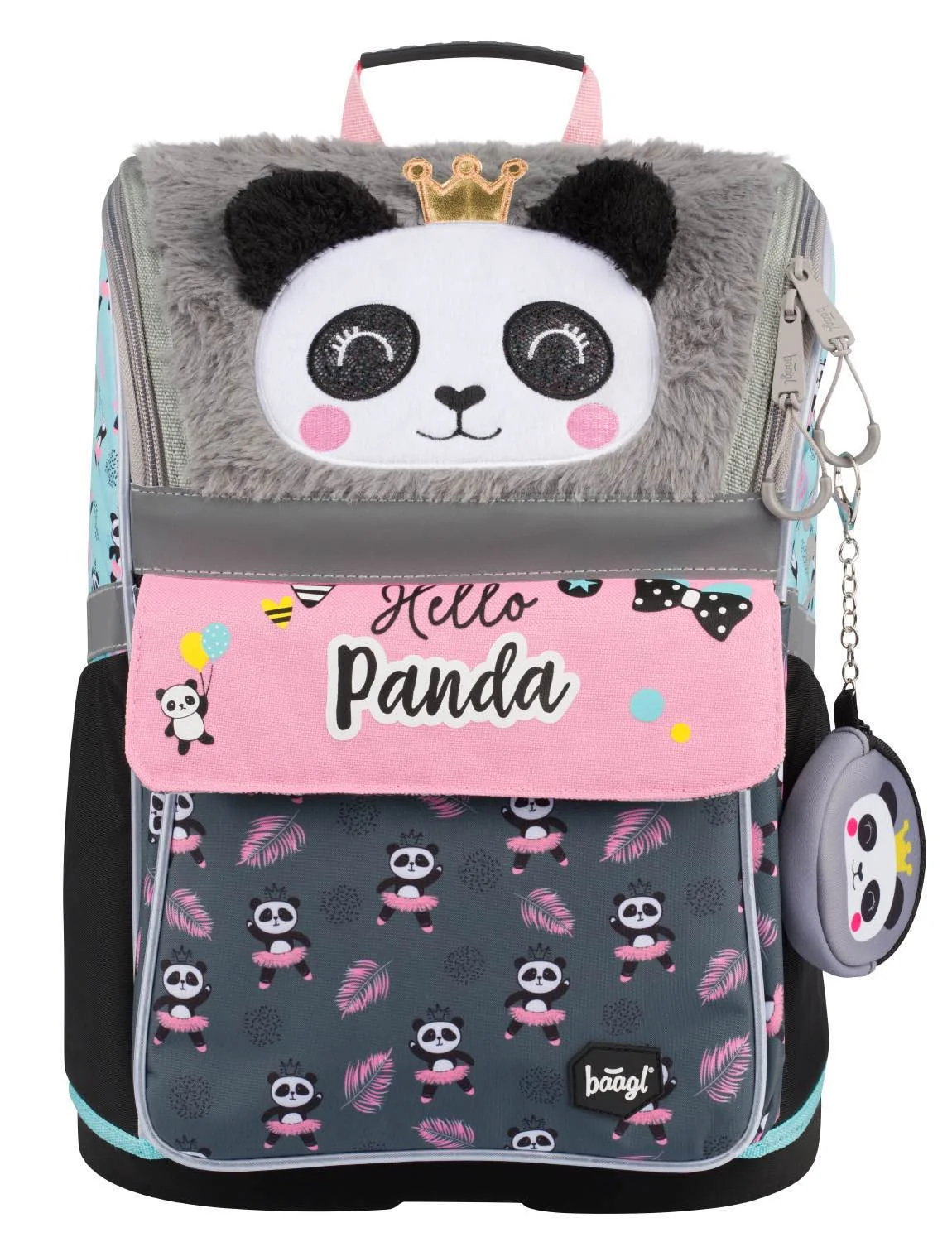 Baagl školská aktovka Zippy Panda, sivo-ružová ergonomická, 1 kg