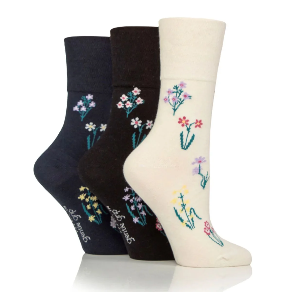 Dámske 3 páry bavlnené ponožky RHS Gentle Grip DIVOKÉ KVIETKY