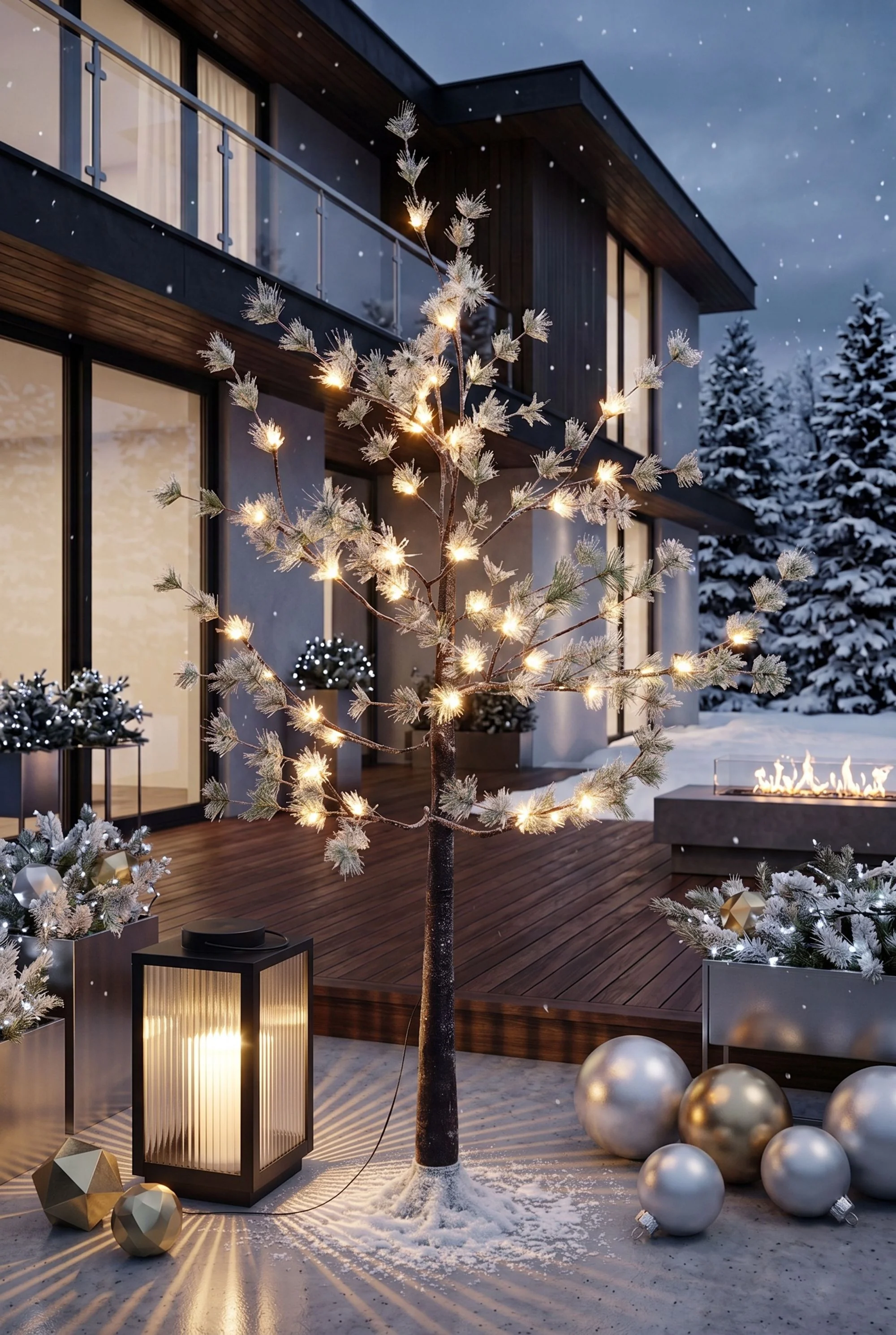 MagicHome vianočný LED strom borovica, 1 ks 48 LED teplá biela, stále svetlo, zasnežený, 120 cm