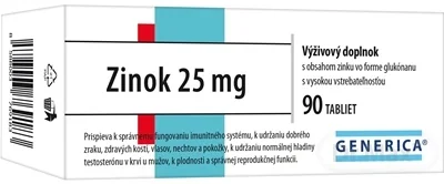 GENERICA Zinok 25 mg 1×90 tbl, výživový doplnok