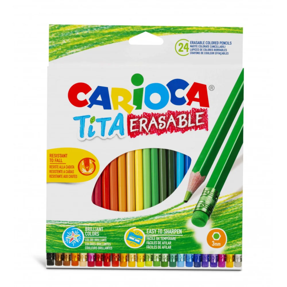 Farbičky TITA gumovacie pastelky nelámavé 24 ks-CARIOCA