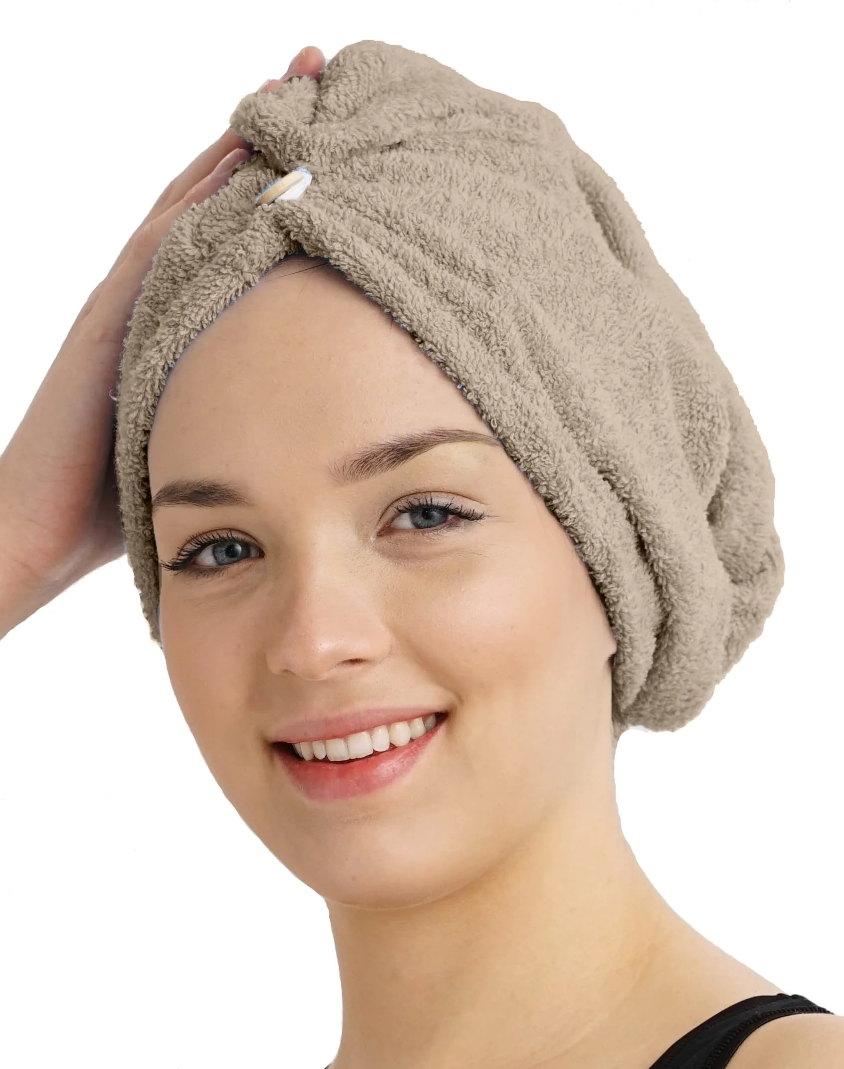 Rýchloschnúci froté turban na vlasy, béžový