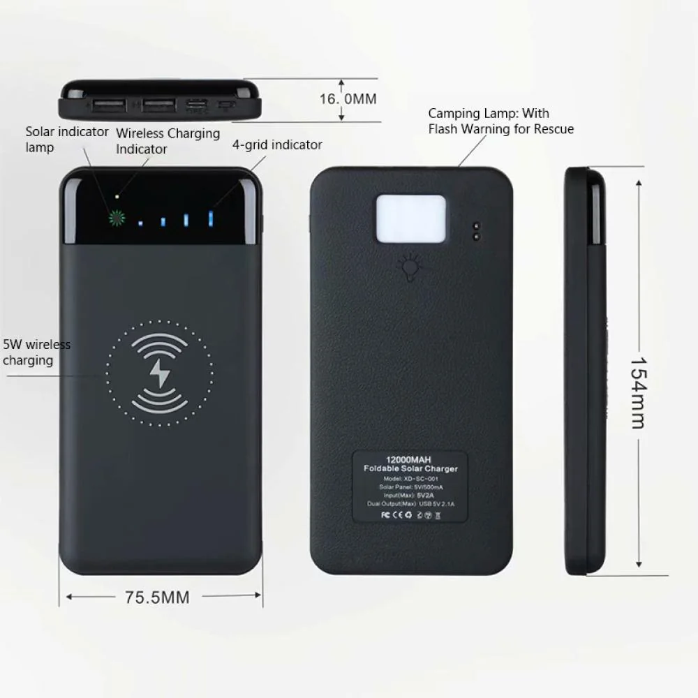 Solárna powerbanka s 6 panelmi 10 000 mAh, USB výstupy