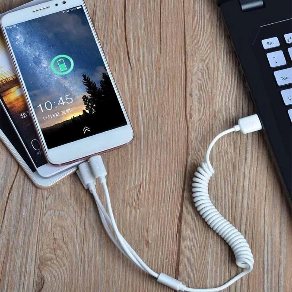 Autonabíjačka do auta 2x USB 2.4A + USB kábel 3v1 biely (R7) - Biela