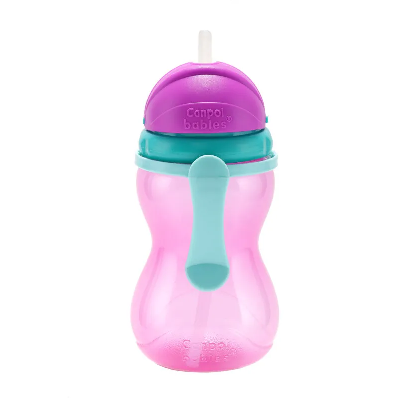 Canpol babies Športová fľaša so silikónovou slamkou 370ml 12m+ ružová 1×1ks, športová fľaša