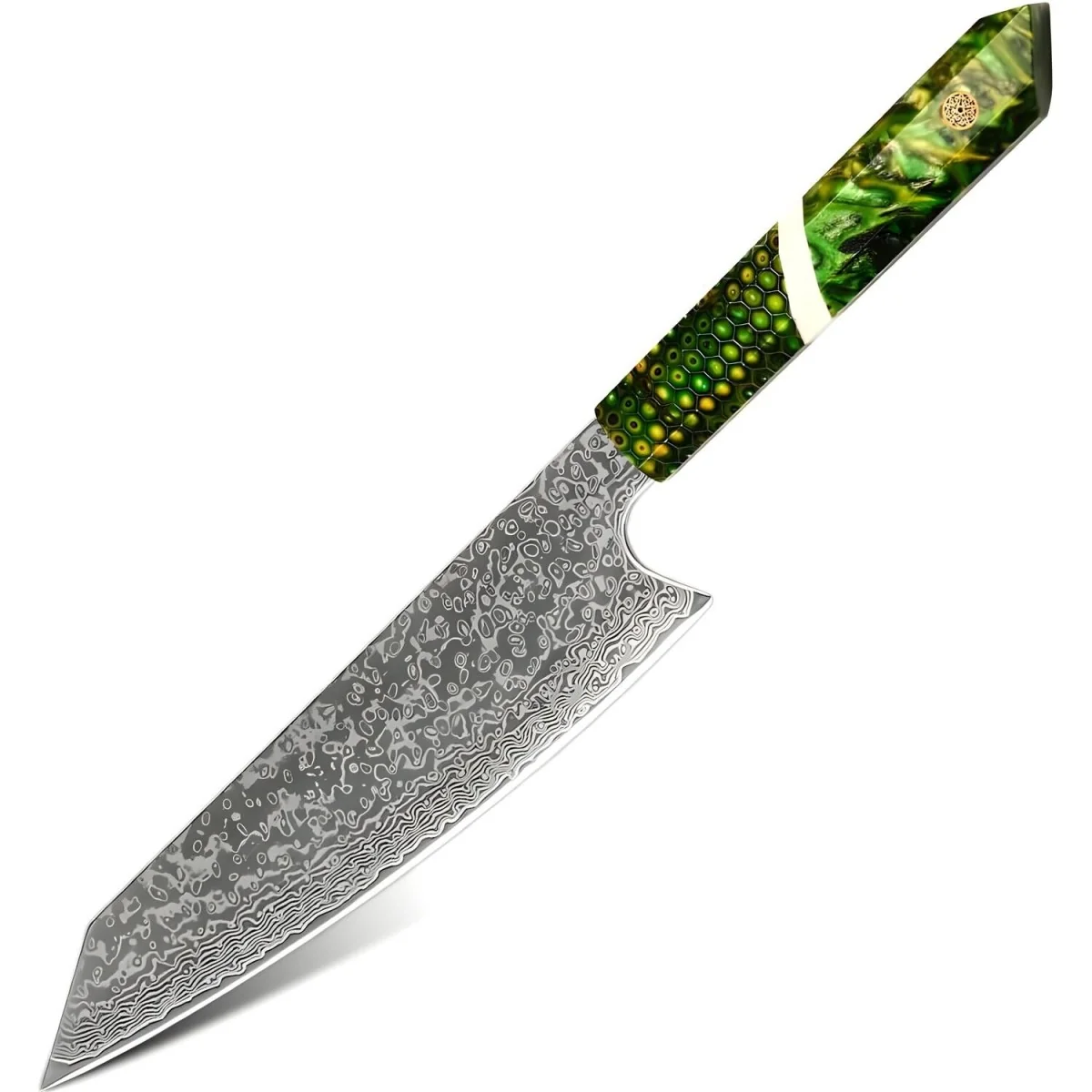 Damaškový kuchynský nôž Shinsei - Kiritsuke/Zelená