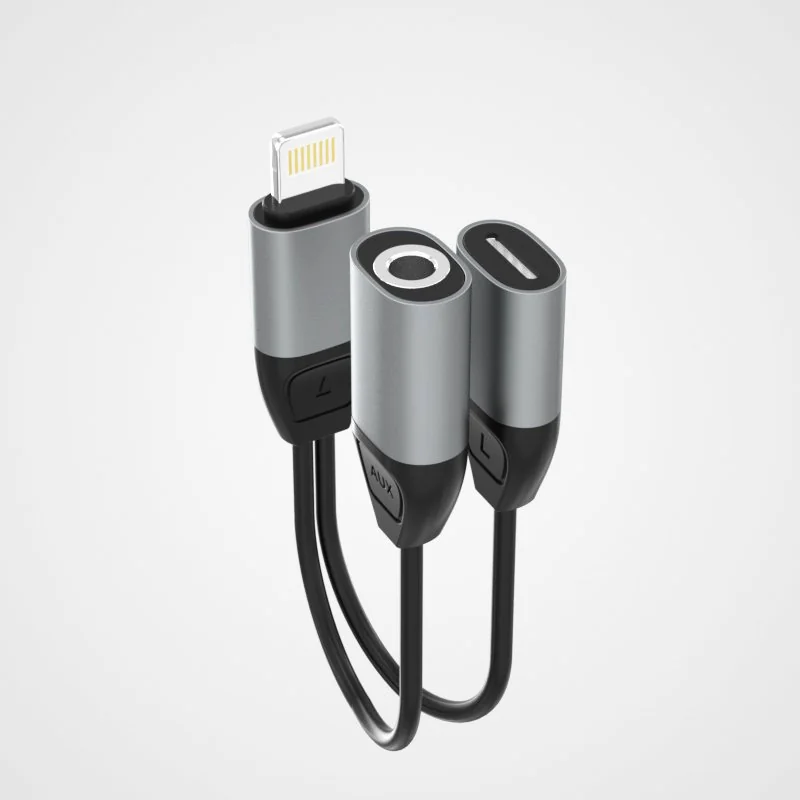 Dudao L17 adaptér Lightning - Lightning / 3,5 mm mini jack, sivý