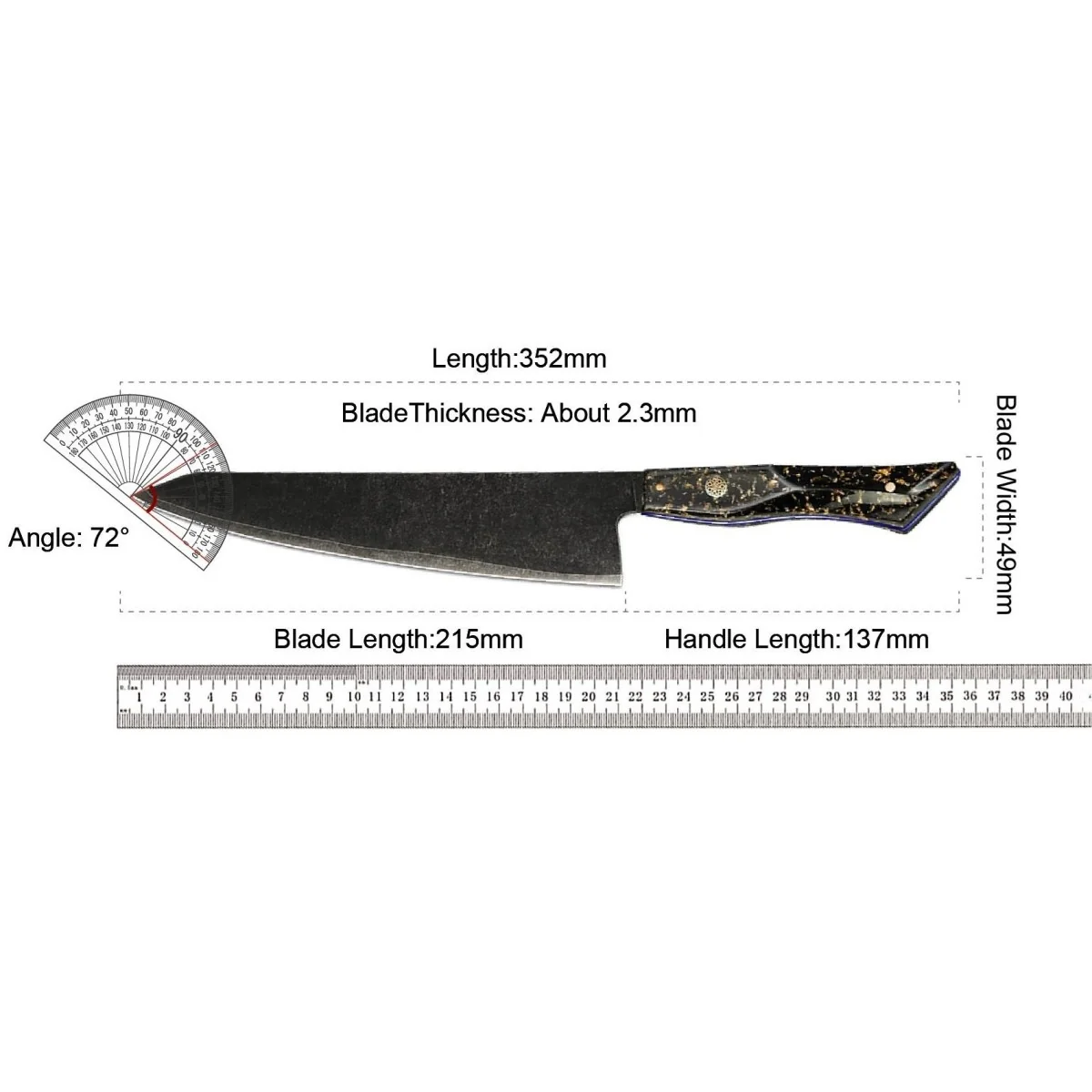 Damaškový kuchynský nôž Kurohana-Chopper/Čierna/Zlatá 30 cm, 115g