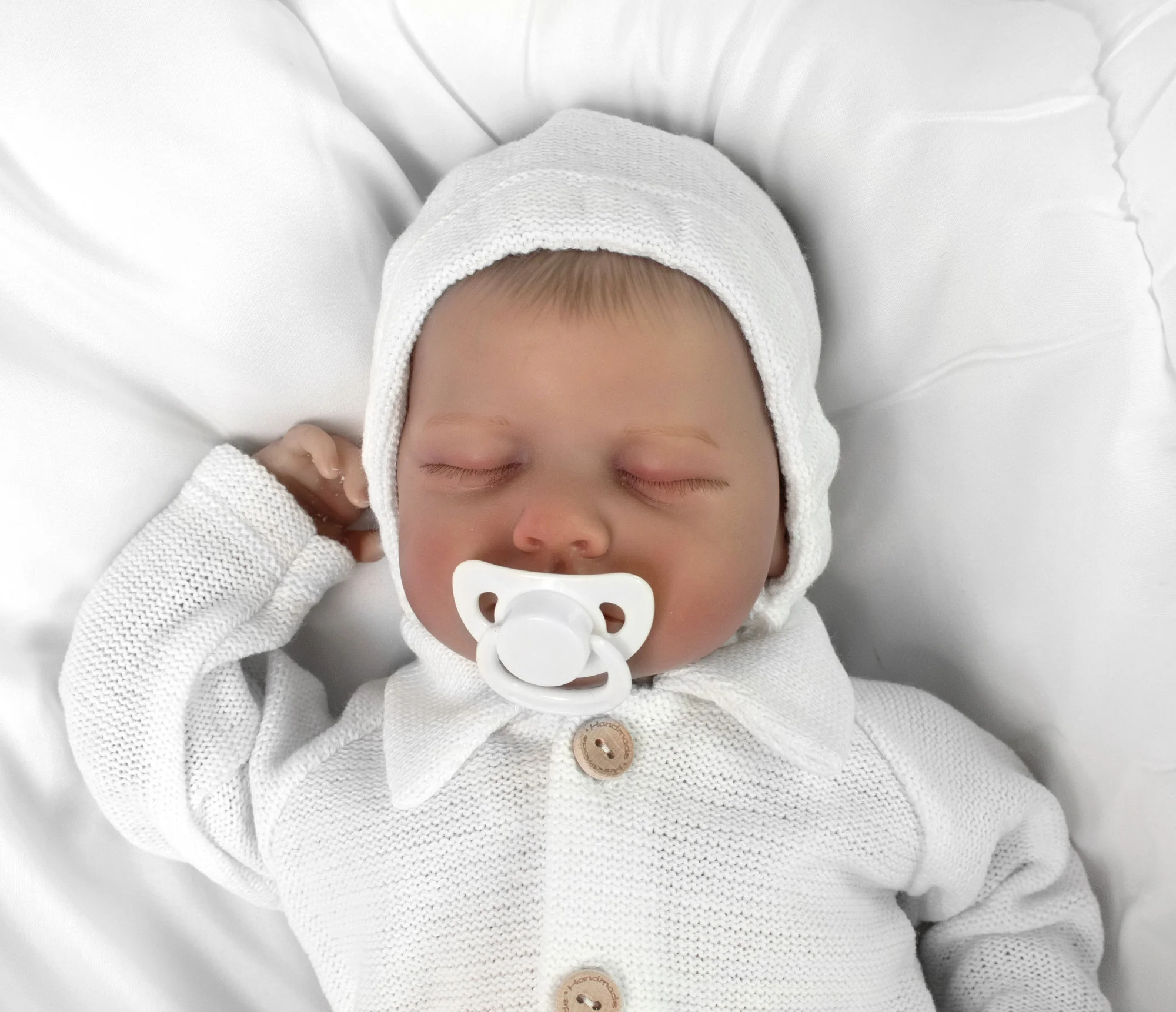 Pletená čiapočka na zaväzovanie bonetka Boy, Hand Made Baby Nellys, biela, veľ. 68/74
