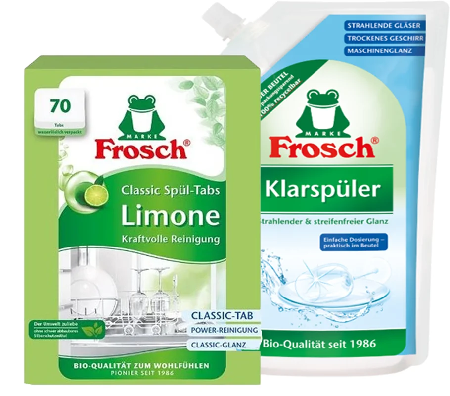 FROSCH Tablety do umývačky Limetka (70 ks) + Leštidlo do umývačky riadu (750 ml)
