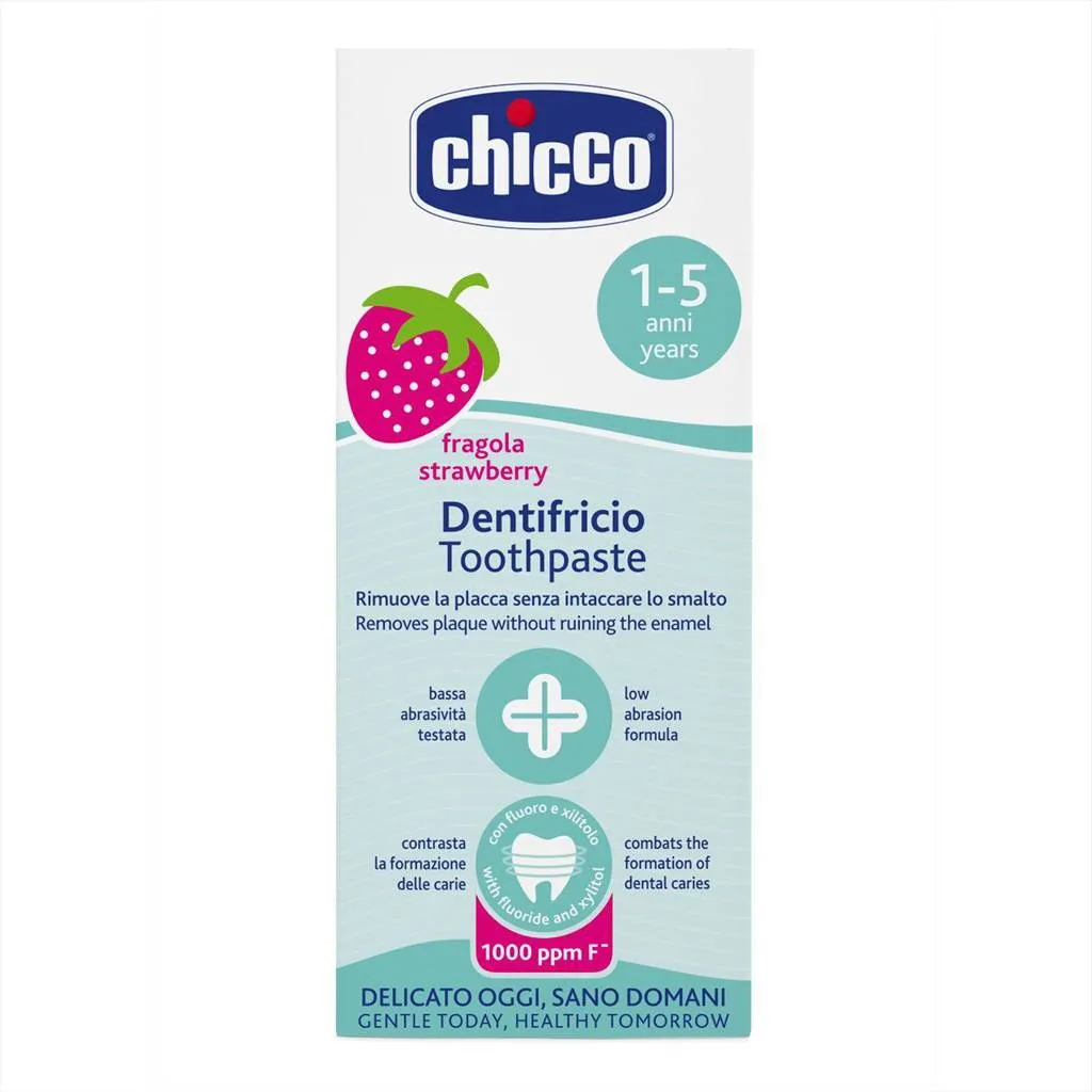 CHICCO Pasta zubná Jahoda s fluórom 50ml, 1-5r 1×50 ml, zubná pasta