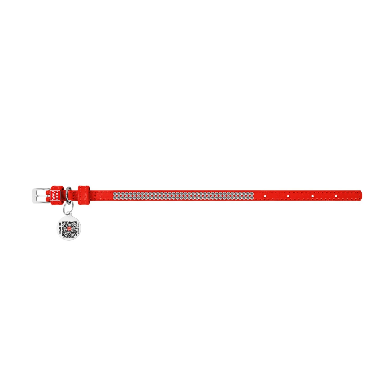 Kožený obojok s kryštálmi červený, Obvod krku: 18-21cm, šírka: 9mm