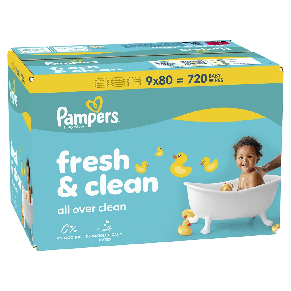 Pampers Fresh Clean Baby detské čistiace obrúsky 9 x 80 ks