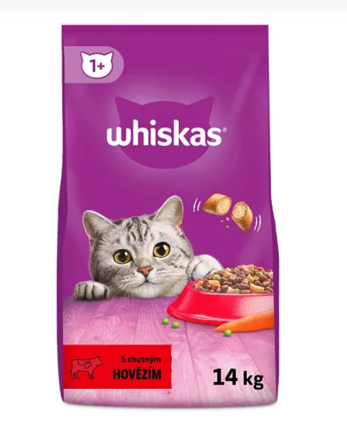 WHISKAS granule s hovädzím 14kg 1×14 kg, granule pre mačky
