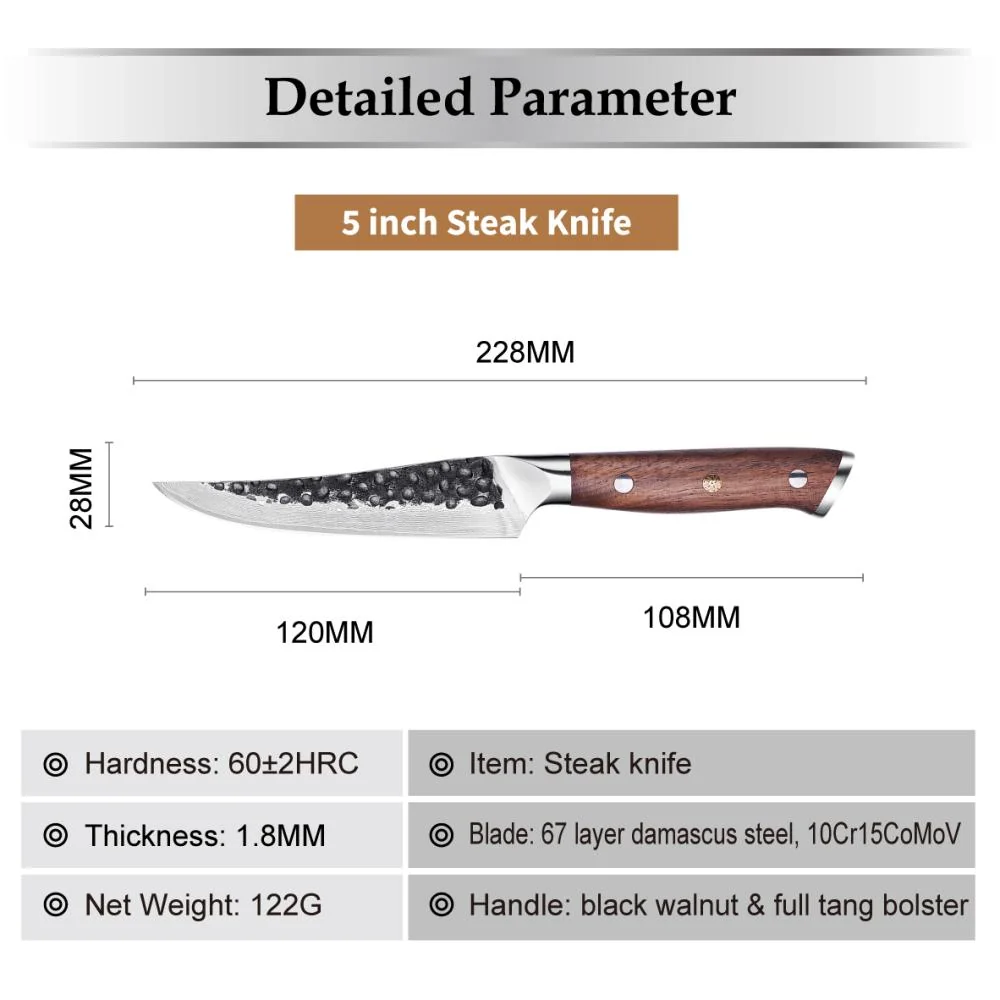 Damaškový kuchynský nôž Tetsuya-Butcher/Hnedá Mäsiarsky nôž, 67 vrstiev damaškovej ocele