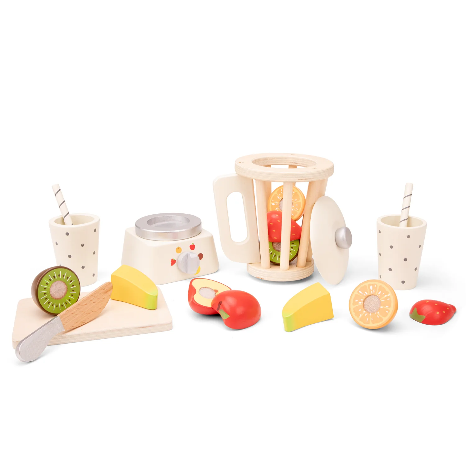 Drevený smoothie mixér s ovocím