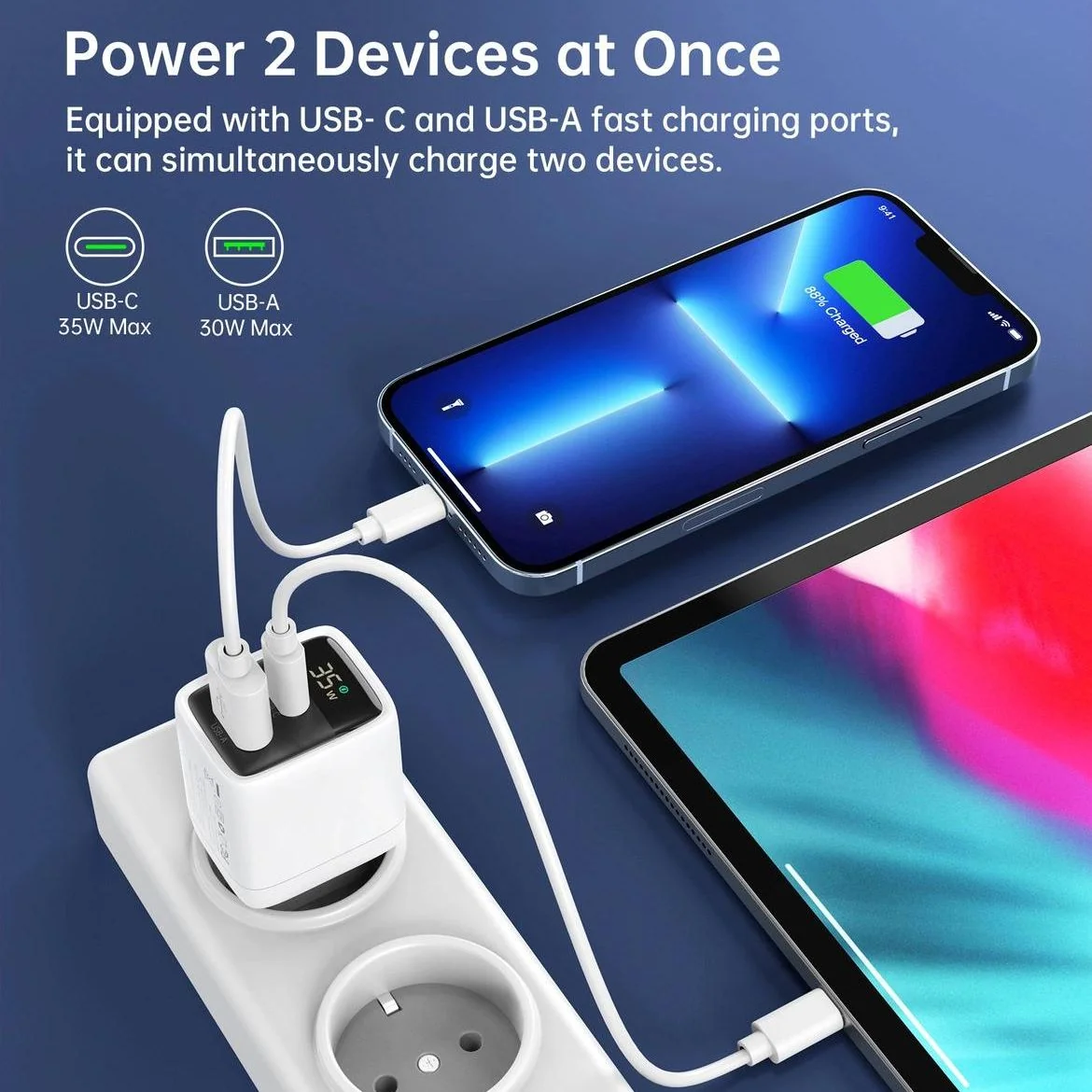 Choetech PD6052 GaN sieťová nabíjačka USB / USB-C 35W, čierna