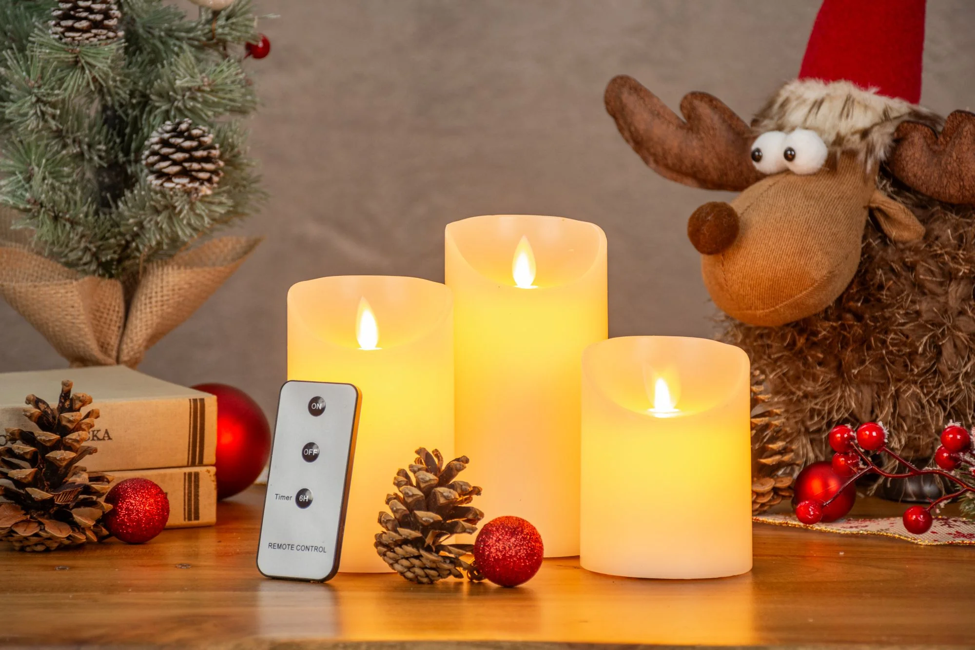 MagicHome voskové LED sviečky, 3 ks 3xAAA, stále svetlo, časovač, pohyblivý plameň, teplá biela, 7,5x10;12,5;15 cm
